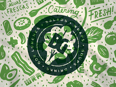 Baby Greens To-Go Exploration austin baby greens catering hand drawn illustration pattern seal stamp wraps