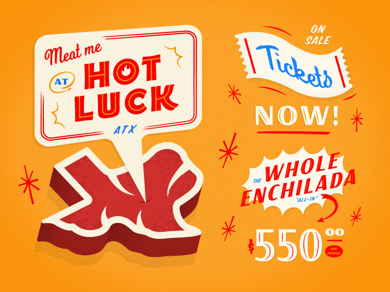 Hot Luck Live Food & Music Extension identity lettering signpainter food texas austin hot luck illustration meat