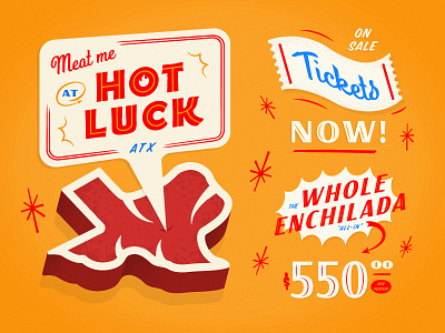 Hot Luck Live Food & Music Extension austin food hot luck identity illustration lettering meat signpainter texas