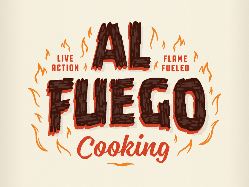 Al Fuego Logotype illustration branding event hot luck food flames fire wood lettering al fuego
