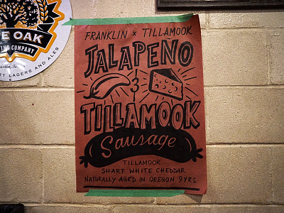 Franklin x Tillamook cheese collaboration franklin barbecue hot luck illustration jalapeno lettering sausage tillamook