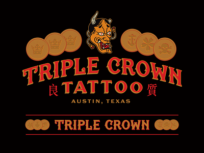 Triple Crown Tattoo austin branding coin crown hannya identity illustration kanji lettering tattoo texas triple crown