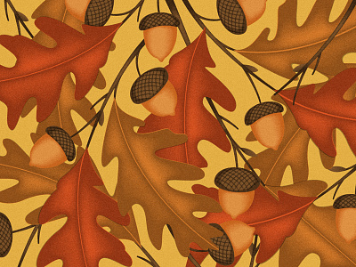 Fall acorn branches fall illustration leaves print season texture