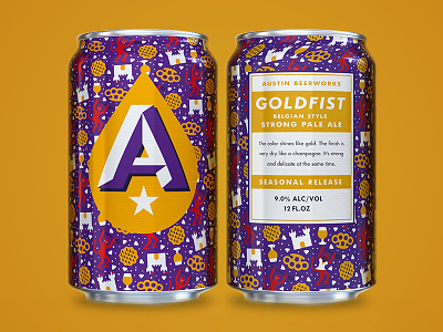 ABW Goldfist Seasonal austin beerworks beer brass knuckles can castle devil illustration packaging pattern seasonal waffle