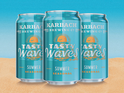 Karbach Tasty Waves beer can illustration karbach lettering packaging summer sunset tasty waves waves