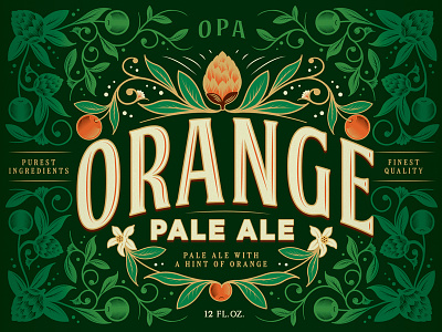 OPA beer flowers fruit hops illustration label leaves orange pale ale packaging pattern wip