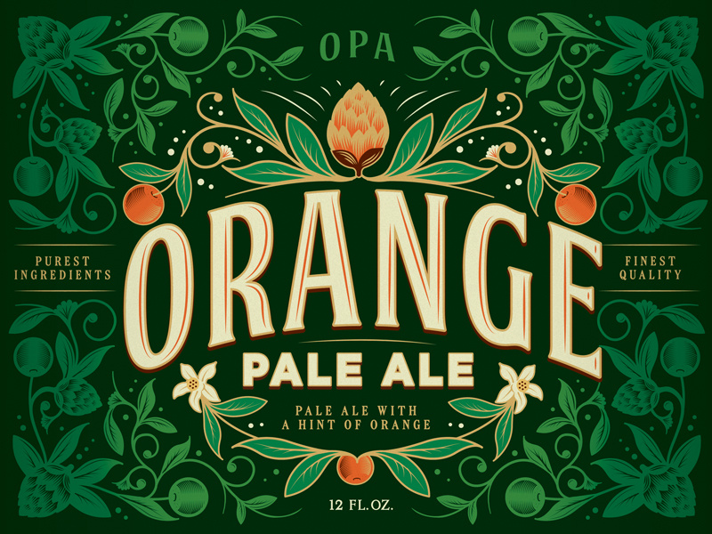OPA leaves flowers hops wip label packaging beer fruit pattern illustration orange pale ale