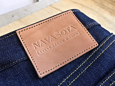 Navasota denim handmade handsewn identity jeans leather logotype navasota patch selvedge sewn texas