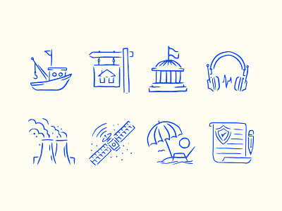 Coastal News Today Icons beach coastal energy fishery government handdrawn headphones icon illustrations leisure news policy real estate satellite