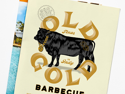 Old Gold Edible Indy Ad badge barbecue cow editorial illustration lettering magazine old gold print ad