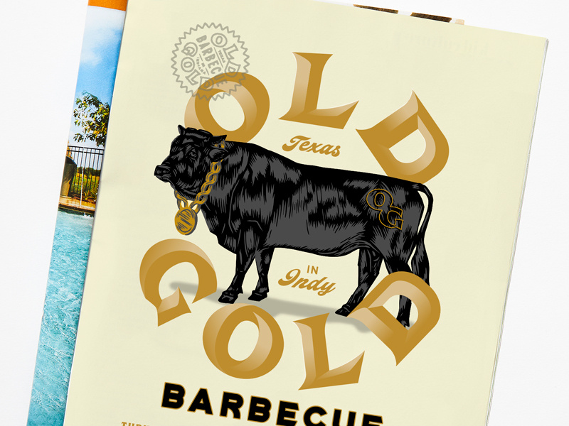 Old Gold Edible Indy Ad cow badge lettering editorial magazine print ad illustration barbecue old gold