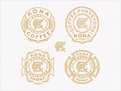 KCP Monogram Badge Variants badge brand extension brand identity coffee hawaii kona lettering lockup monogram monoline purveyors sans serif seal