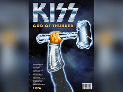 God of Thunder band classic destroyer digital illustration digitalart fanart graphicdesign kiss old fashioned poster procreate rock and roll song song lyrics space spaceman thor thunder vintage