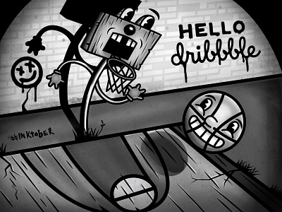 Nothing but net! basketball black white cartoon debut design hello illustration inktober 2018 sport vintage