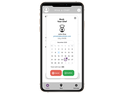 Hire a Chef App Design - Confirmation Page (low fidelity)