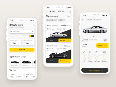 App for Car Rental in Europe automobile booking car design ecommerce mobile mobile ui rent rental ui ui ux ux