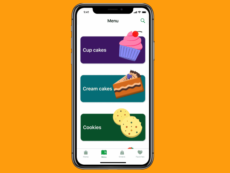 Products menu cake shop catalogue food app mobile app ux ui