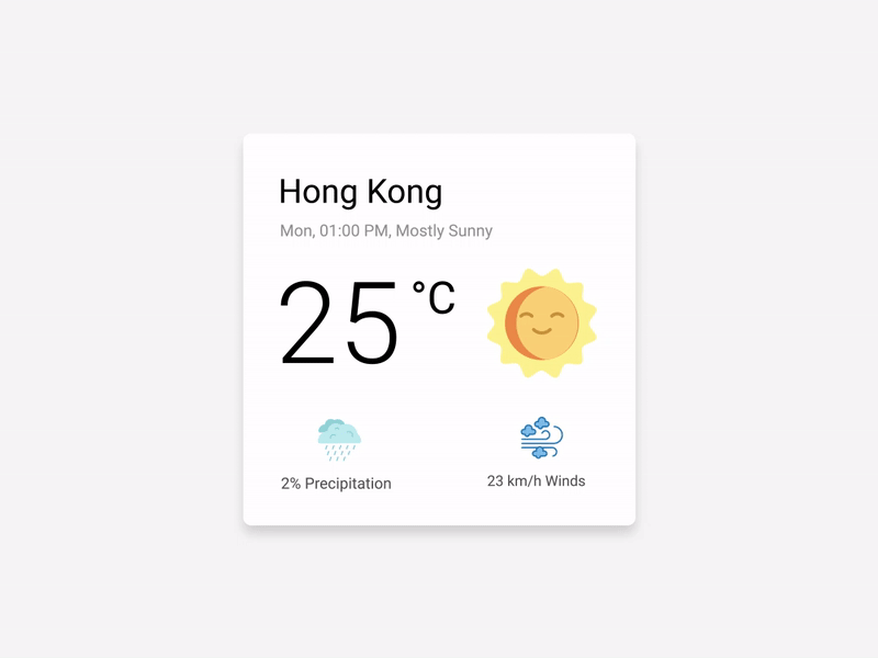 Weather Card Animation app design card cards climate material material design material ui rain sunny temperature ui uidesign ux weather wind