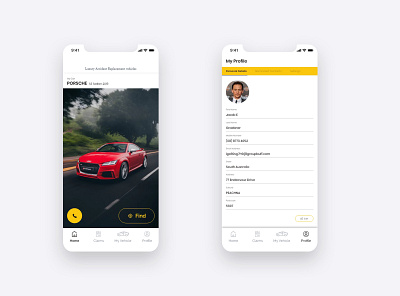 GPS Tracker App android app app application car driver finding gps tracker insurance interface design iphone luxury product design profile ui ux yellow