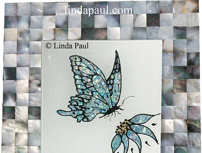 blue butterfly and flower hand made mother of pearl mosaic art art tile artist backsplash butterfly art custom art hand made tile mosaic mother of pearl