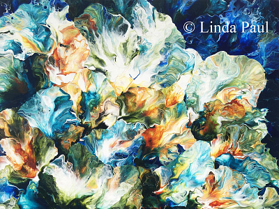 Ocean of petals blue flower abstract painting by artist Linda Pa