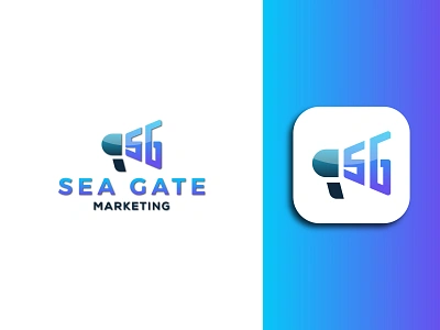 Sea Gate Marketing Logo app blue digital gate icon mark icon symbol marketing marketing agency sea speaker