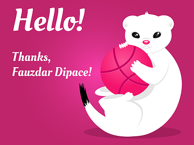 Hello dribbble! animal ball debut dribbble ermine illustration invite logo pink thank you thanks