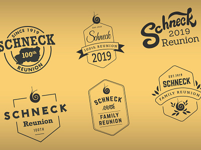 Schneck logo mash-up 5:08est 6up angle emblem facf71 flat illustration lettering logo reunion seal snail vector