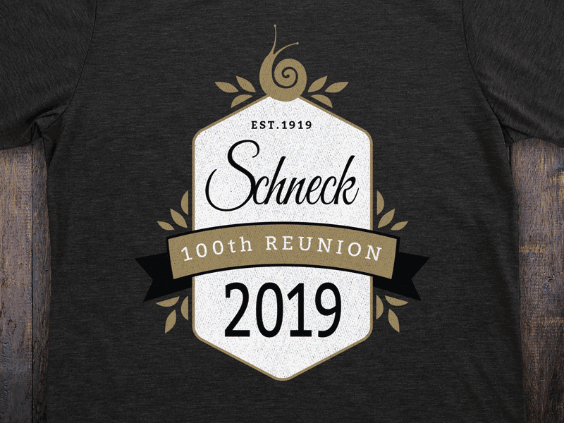 Schneck t-shirt options 100 years 3:00am est clean colors emblem iterations leaves logo options schneck snail t shirt
