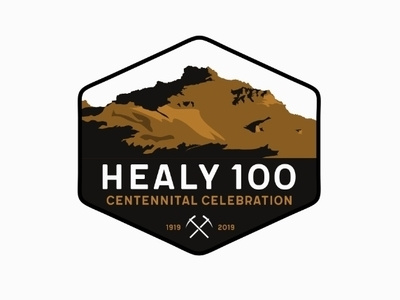 Healy 100 adobeillustrator art badge badge logo brand branding classic coal mining coreldraw design elegant graphic hill illustration illustrator logo mountain ridge rock vector