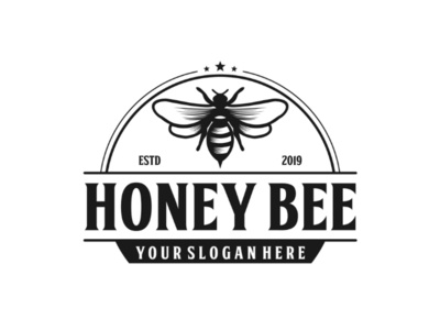 Honey bee illustration vintage logo