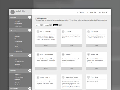 Vanilla Forums UI dashboard ui ux