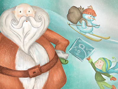 Dec3 Doublespread Santa Snowmen book childrens illustration christmas elves holidays illustration santa snowmen svs learn