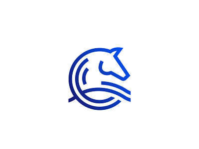 Horse Wave Logo Concept blue branding design gradient horse horse circle horse head icon line line logo lineart logo minimal water wave
