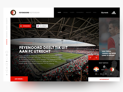 Redesign Feyenoord Football Club Homepage adidas black dashboard feyenoord football header landing page news red soccer sport ui ux van persie web website
