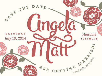 Angela & Matt 2 flower illustration leaves lettering marriage save the date script wedding
