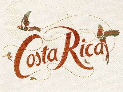 Costa Rica birds central america costa rica destination illustration lettering map tropical tropics typography