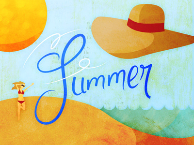 Summer has flown away beach hat illustration lettering season summer sun texture wind