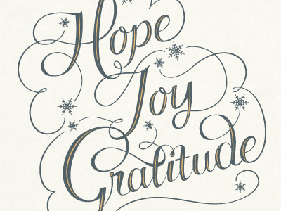 Hope Joy Gratitude card flourish gold holiday lettering script snow swash winter