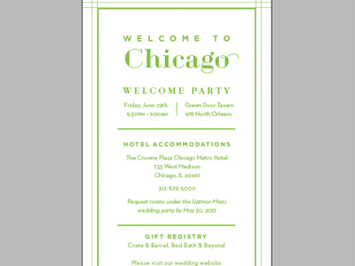 Welcome Card card chicago letterpress typography wedding