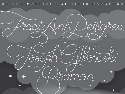 Traci & Joe Invitation cloud gray grey invitation lettering line progress script sky star wedding