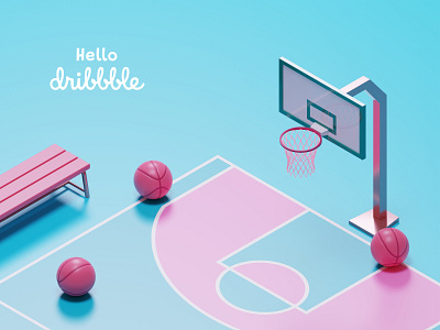 Hello Dribbble! 3d basket blender design dribbble graphic design illustration minimal pastel sport ui vector