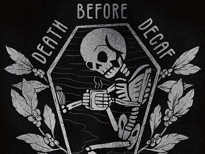 Death Before Decaf branding coffee design illustration logo merch merch design skull t shirt t shirt design