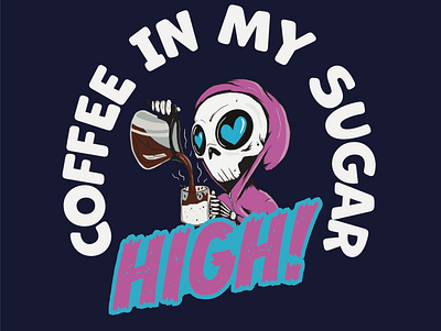Sugar High branding cartoon coffee design heart illustration logo merch merch design skull sugar t shirt