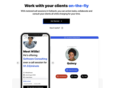 Callsesh - Work with your clients on-the-fly branding call freelancer reactjs website websites work