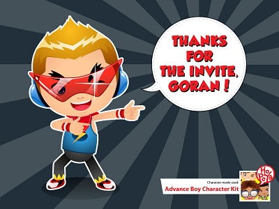 Thanks For The Invite action boy cartoon character debut goran mascot pose style thank you vector