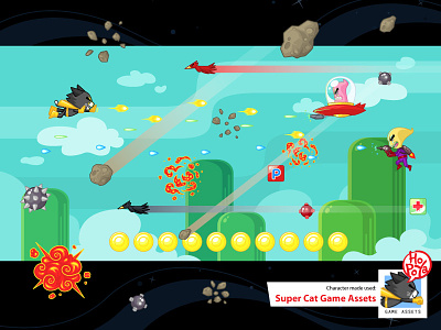 Super Cat Game Assets android assets cartoon game ios ipad iphone mobile shooting side scroller sprite sheet vector