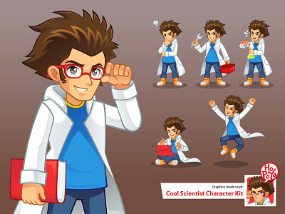 Cool Scientist Character Kit alchemist cartoon character chemistry design graphic illustration mascot professor scientist template vector
