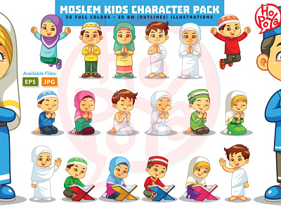 Moslem Kids Character Pack cartoon character children education illustration islamic kids moslem religious vector