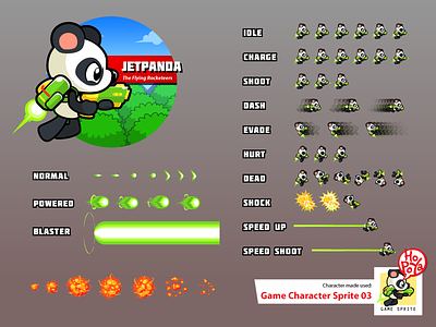 Game Character Sprite 03 android assets cartoon character game ios panda rocket shooting side scrolling sprite sheet vector